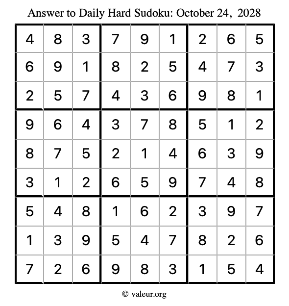 Answer to hard sudoku October 24, 2028