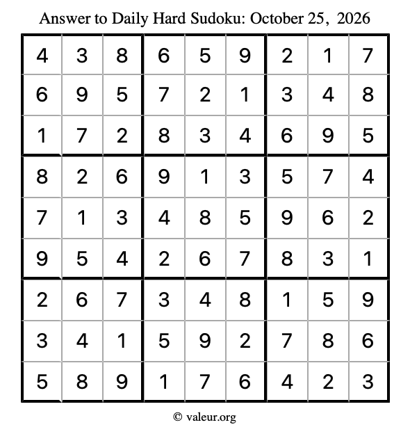 Answer to hard sudoku October 25, 2026