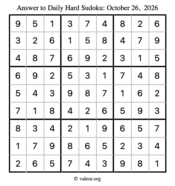 Answer to hard sudoku October 26, 2026