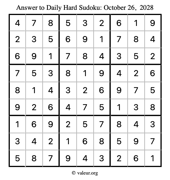 Answer to hard sudoku October 26, 2028