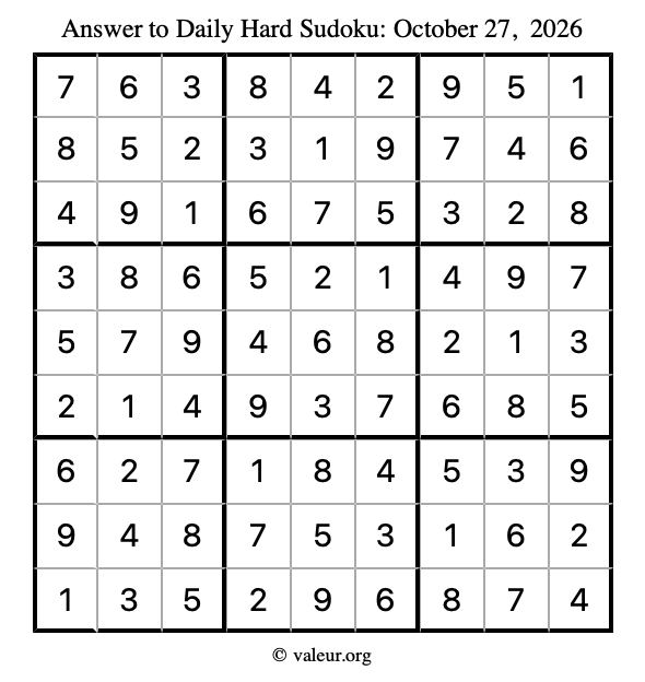 Answer to hard sudoku October 27, 2026