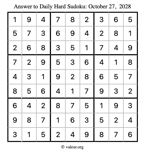 Answer to hard sudoku October 27, 2028