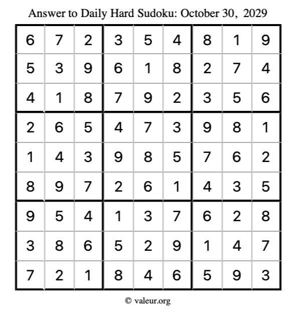 Answer to hard sudoku October 30, 2029