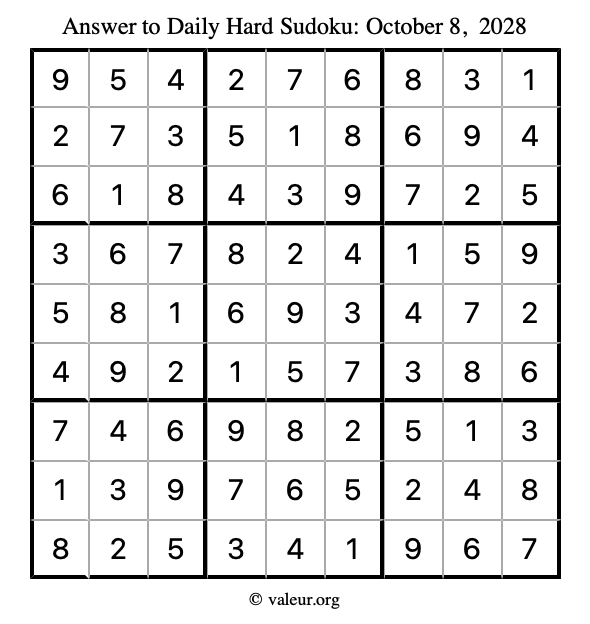 Answer to hard sudoku October 8, 2028