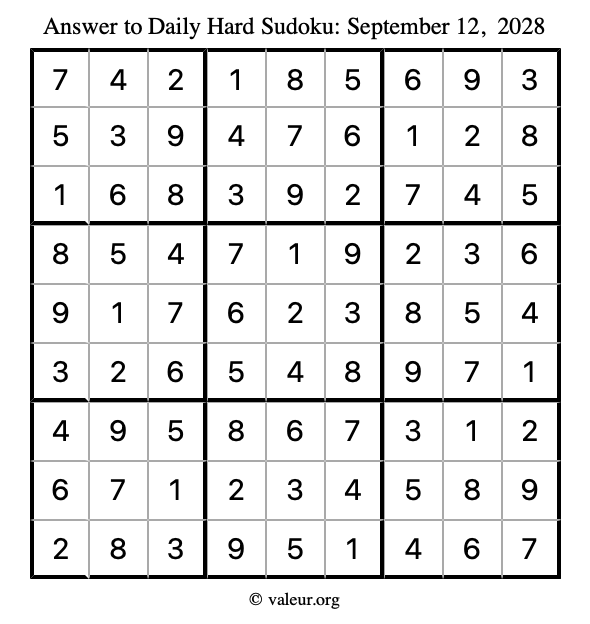 Answer to hard sudoku September 12, 2028