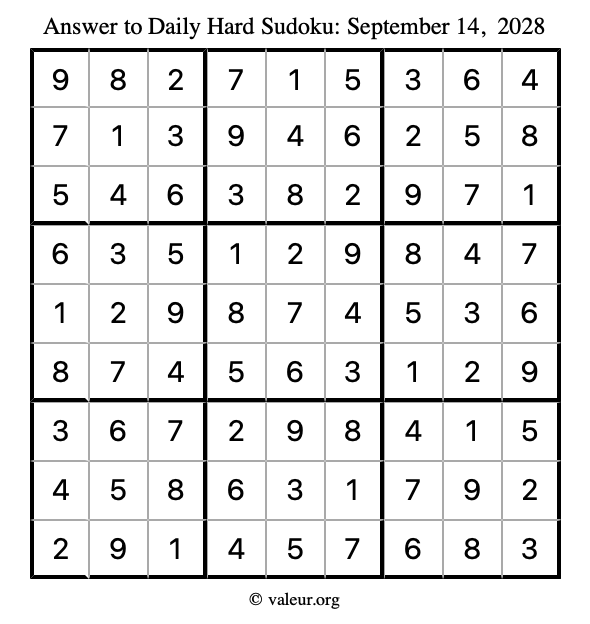 Answer to hard sudoku September 14, 2028
