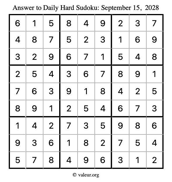 Answer to hard sudoku September 15, 2028