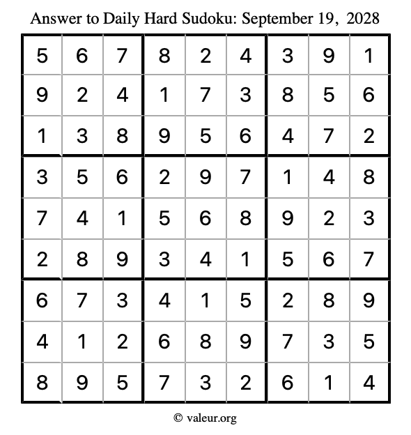 Answer to hard sudoku September 19, 2028