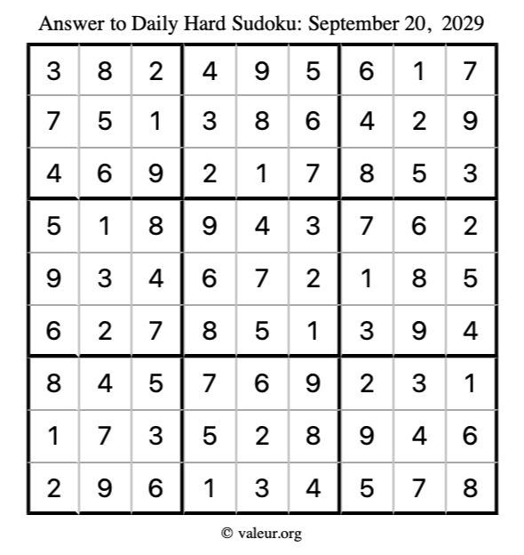 Answer to hard sudoku September 20, 2029