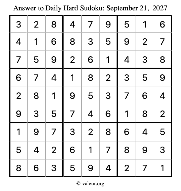 Answer to hard sudoku September 21, 2027