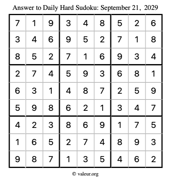 Answer to hard sudoku September 21, 2029