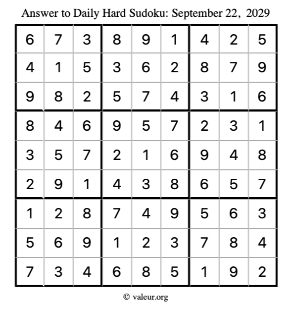 Answer to hard sudoku September 22, 2029