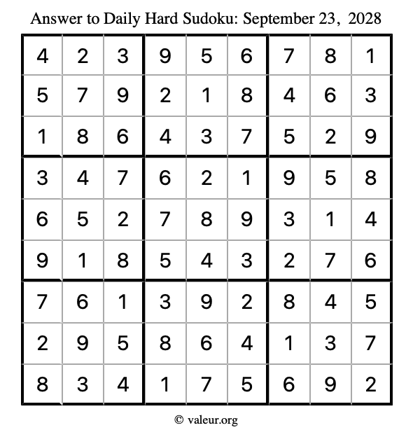 Answer to hard sudoku September 23, 2028