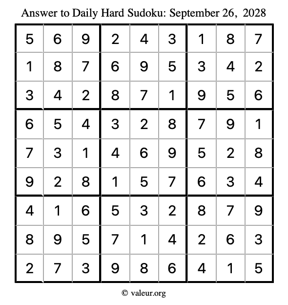 Answer to hard sudoku September 26, 2028