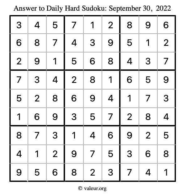 Answer to hard sudoku September 30, 2022