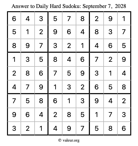 Answer to hard sudoku September 7, 2028