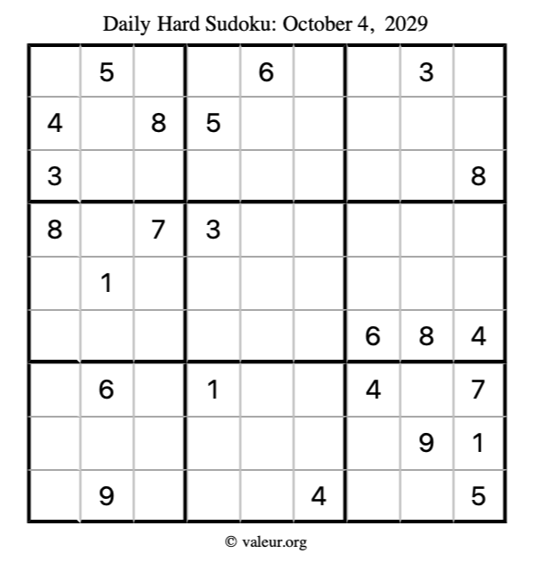 Hard Sudoku October 4 2029