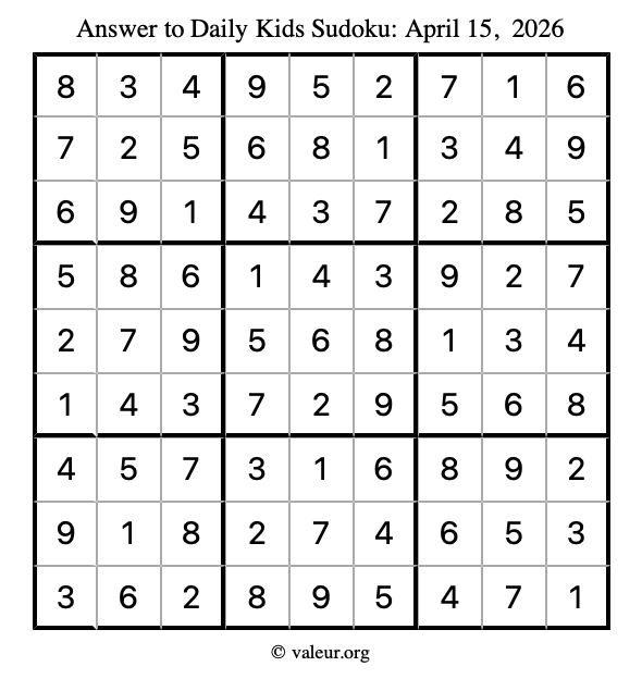Answer to kids sudoku April 15, 2026