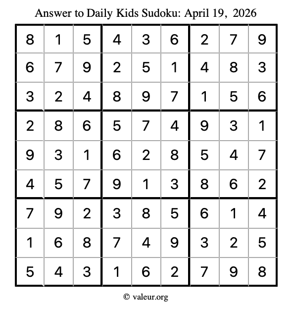 Answer to kids sudoku April 19, 2026