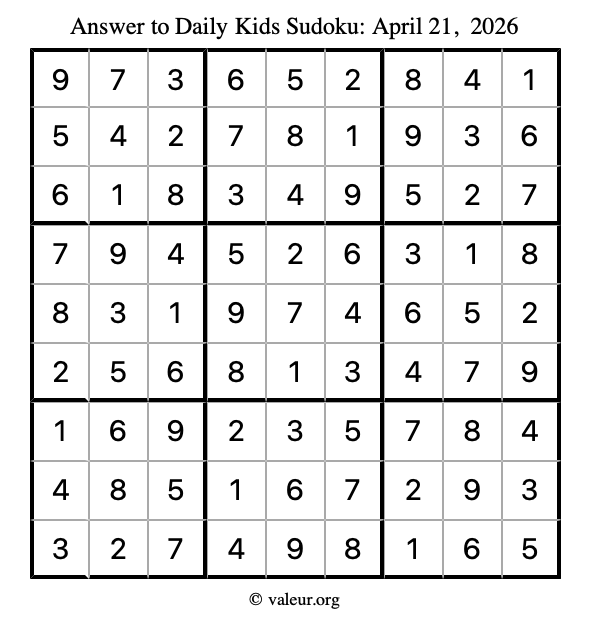 Answer to kids sudoku April 21, 2026