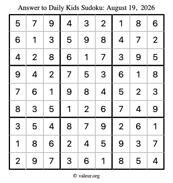 Answer to kids sudoku August 19, 2026