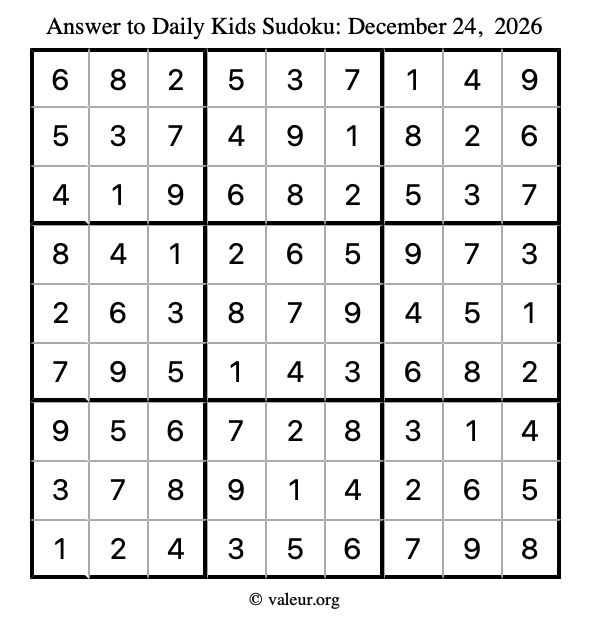 Answer to kids sudoku December 24, 2026