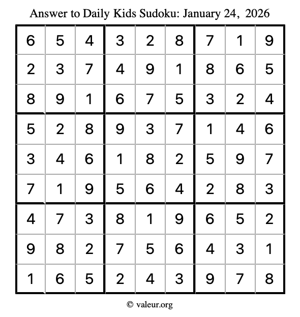 Answer to kids sudoku January 24, 2026