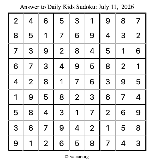 Answer to kids sudoku July 11, 2026
