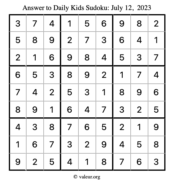 Kids Sudoku Competition, July 1 to July 15