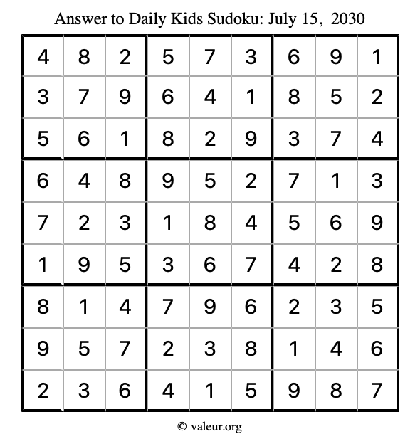 Answer to kids sudoku July 15, 2030