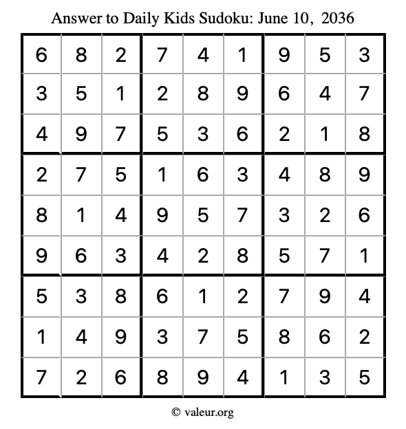 Answer to kids sudoku June 10, 2036