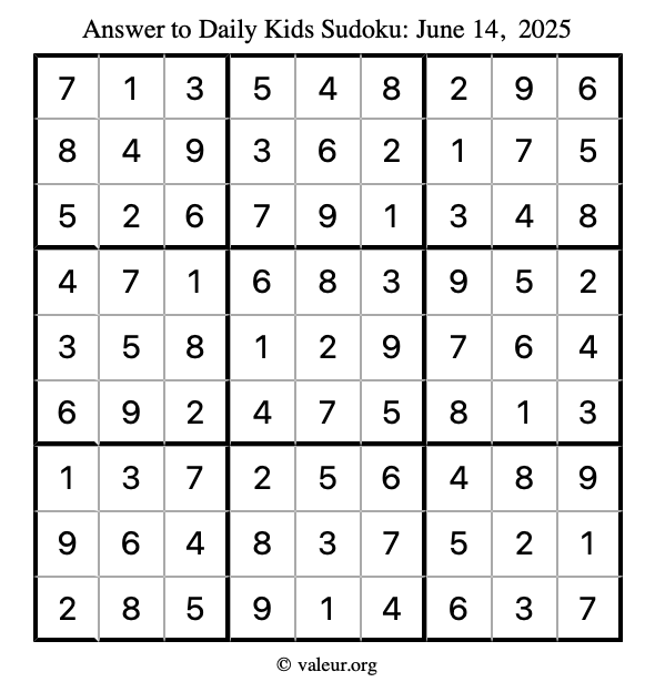 Answer to kids sudoku June 14, 2025