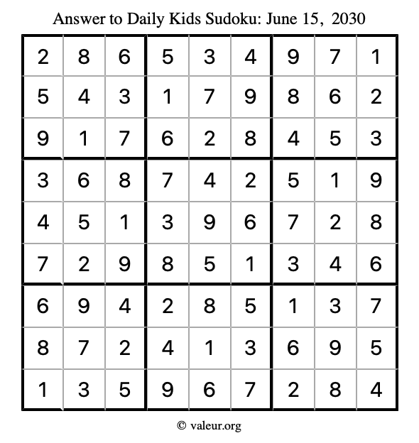 Answer to kids sudoku June 15, 2030