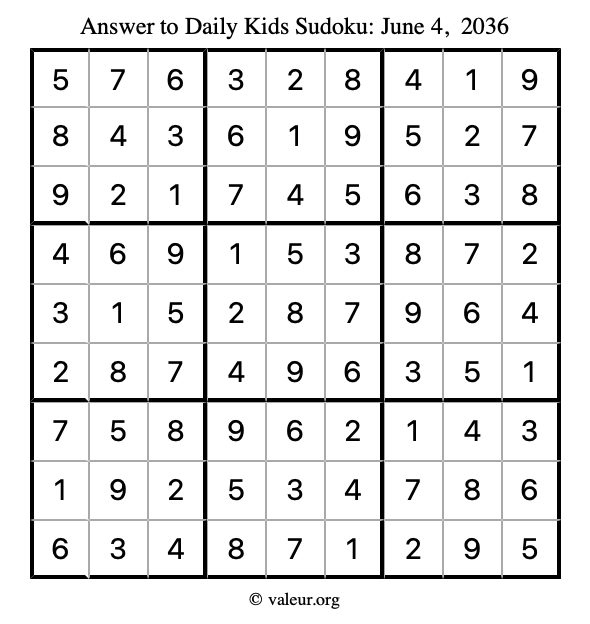 Answer to kids sudoku June 4, 2036