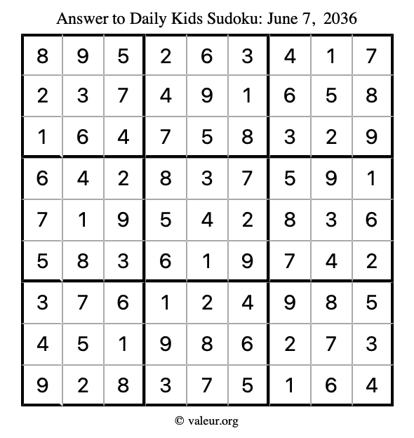 Answer to kids sudoku June 7, 2036