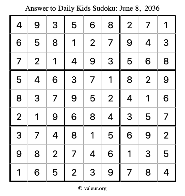 Answer to kids sudoku June 8, 2036