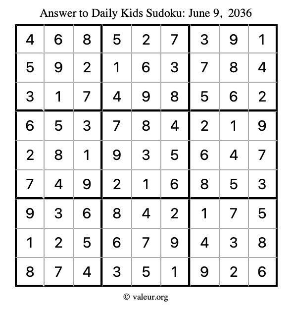 Answer to kids sudoku June 9, 2036