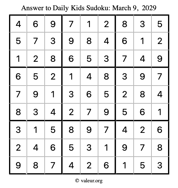 Answer to kids sudoku March 9, 2029
