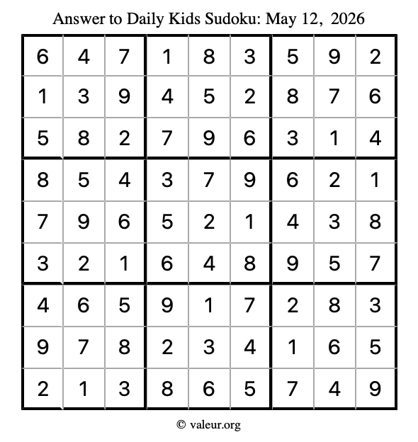 Answer to kids sudoku May 12, 2026