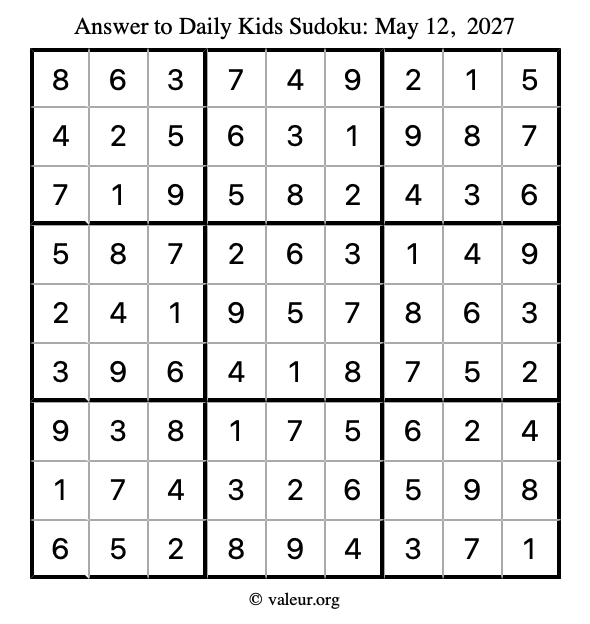 Answer to kids sudoku May 12, 2027