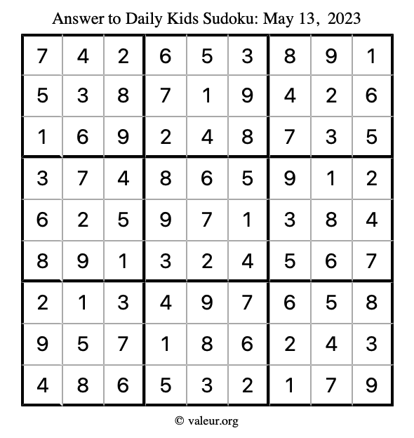 Answer to kids sudoku May 13, 2023