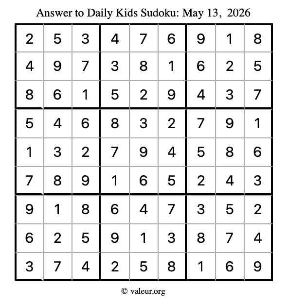 Answer to kids sudoku May 13, 2026