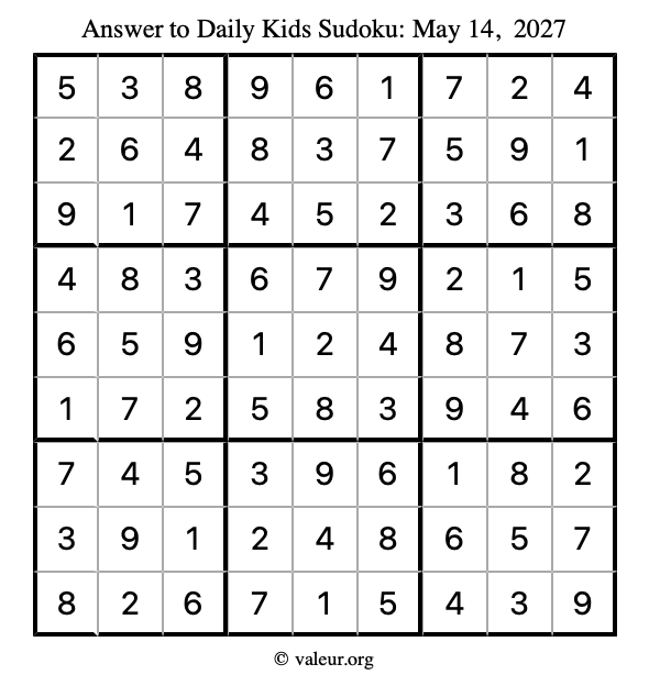 Answer to kids sudoku May 14, 2027