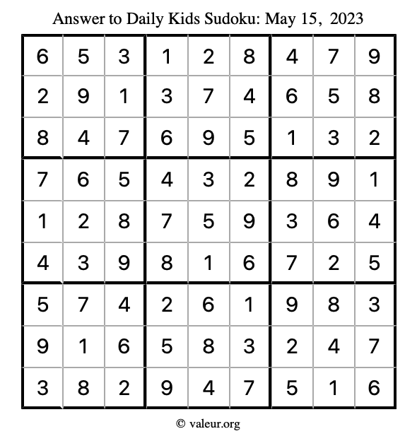 Answer to kids sudoku May 15, 2023
