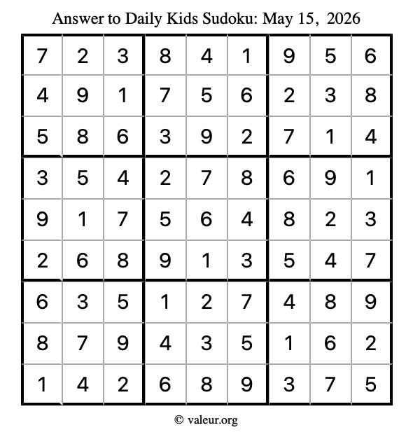 Answer to kids sudoku May 15, 2026