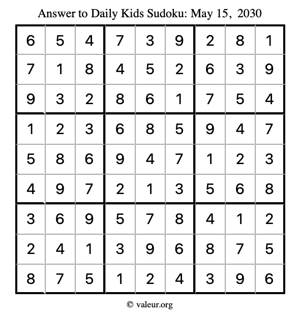 Answer to kids sudoku May 15, 2030