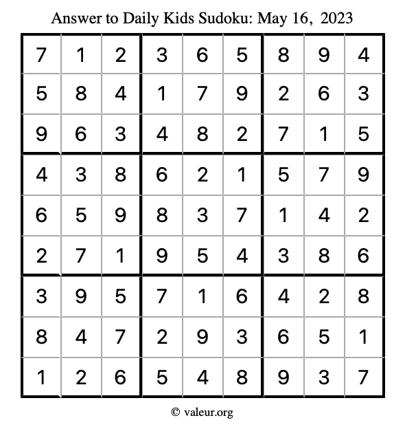 Answer to kids sudoku May 16, 2023