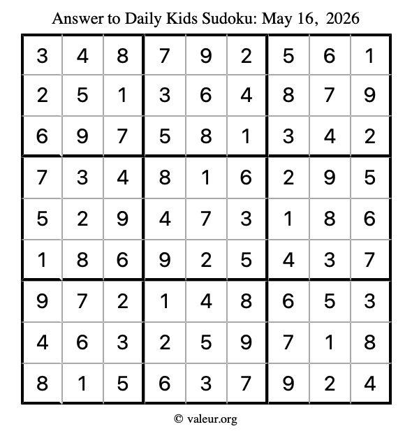 Answer to kids sudoku May 16, 2026