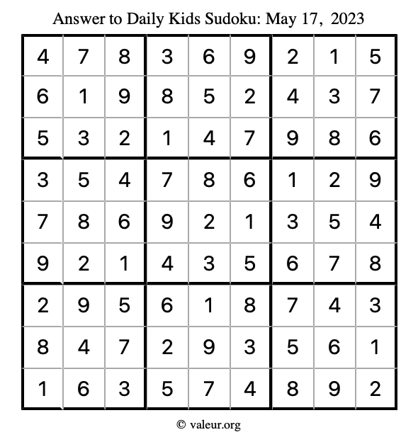 Answer to kids sudoku May 17, 2023