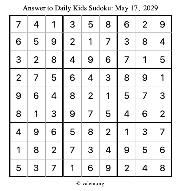 Answer to kids sudoku May 17, 2029